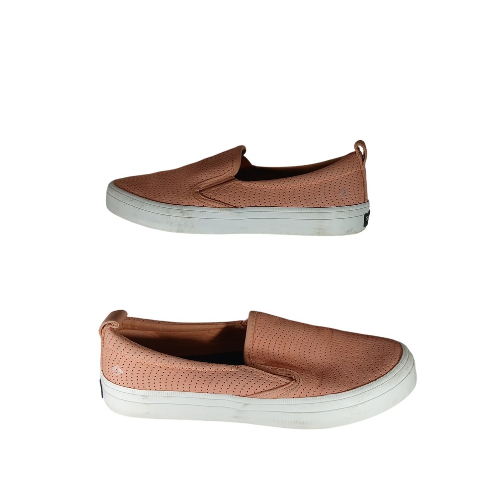 Sperry Crest Vibe Slip On Sneaker 7.5 Peach Perforated Leather Coastal Preppy